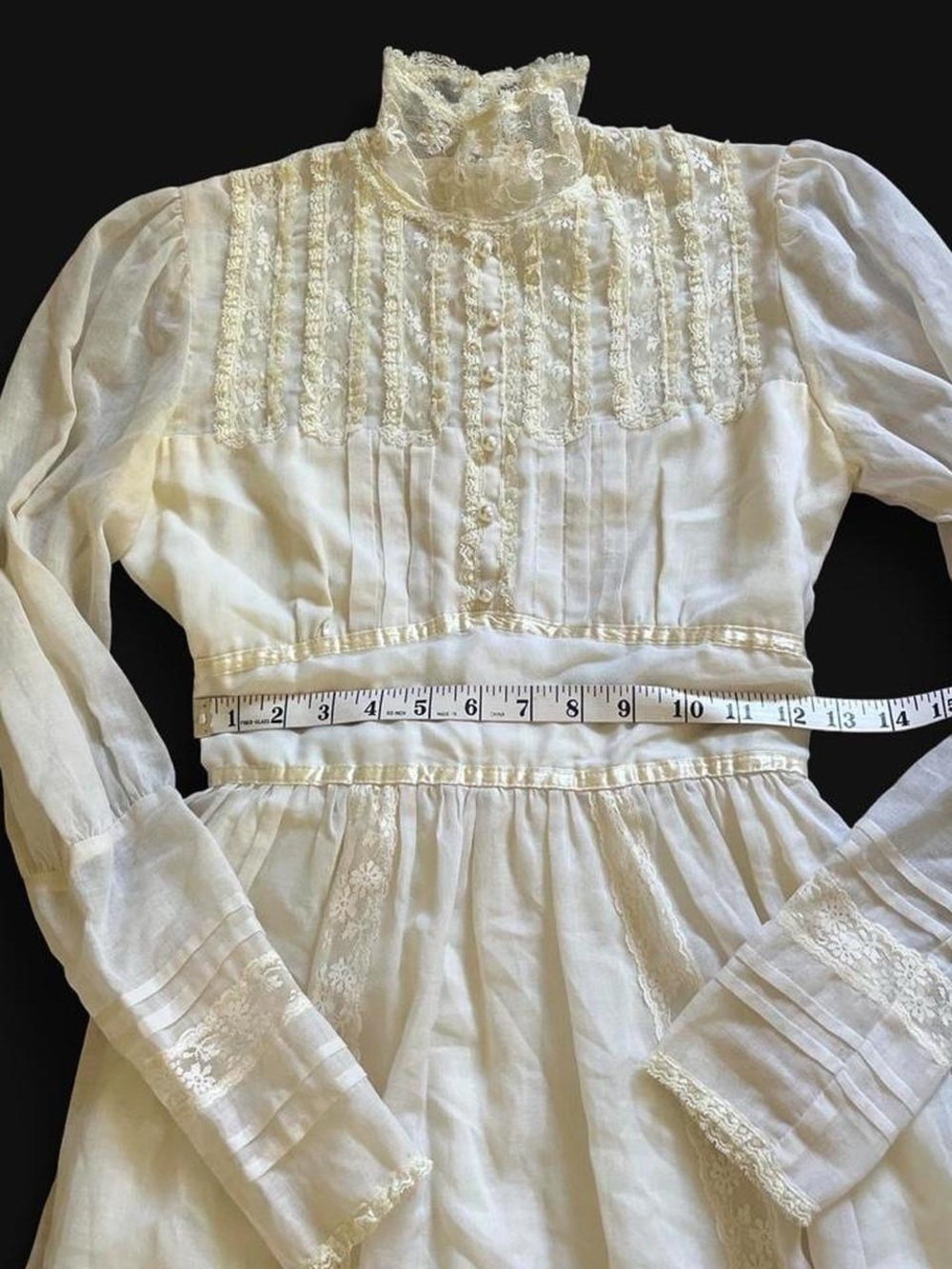 GUNNE SAX • 1970s ETHEREAL TRUE VINTAGE COTTON LACE PRAIRIE SUMMER WEDDING GOWN - Picture 10 of 11